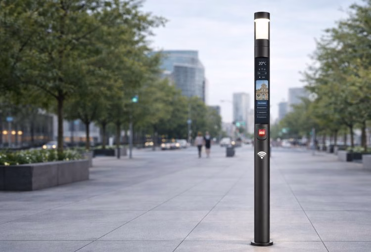 O Poste Inteligente SmartHive pode estar equipado com um botão de interação com inteligência artificial multilingue, o  responde a necessidades de comunicação inclusiva, especialmente relevante em contextos onde existam turistas ou cidadãos de diferentes nacionalidades.